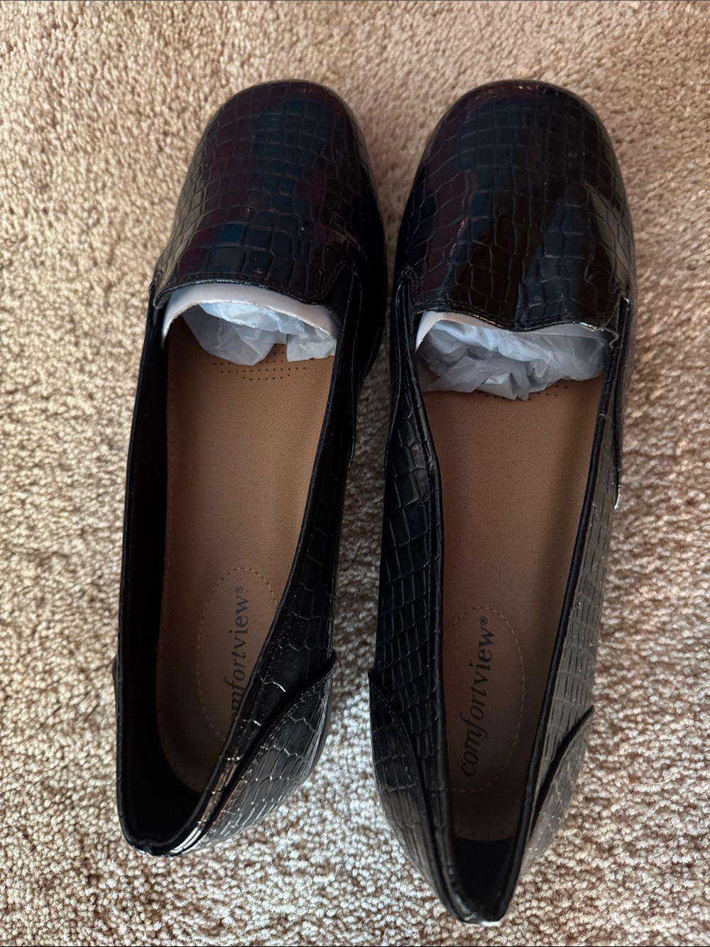 comfortview Black Croc-Embossed Slip-On Loafers